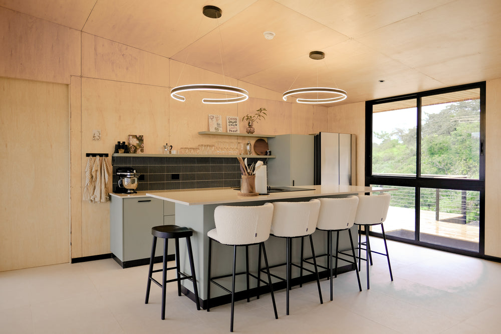 01 — Kitchen and living, wide