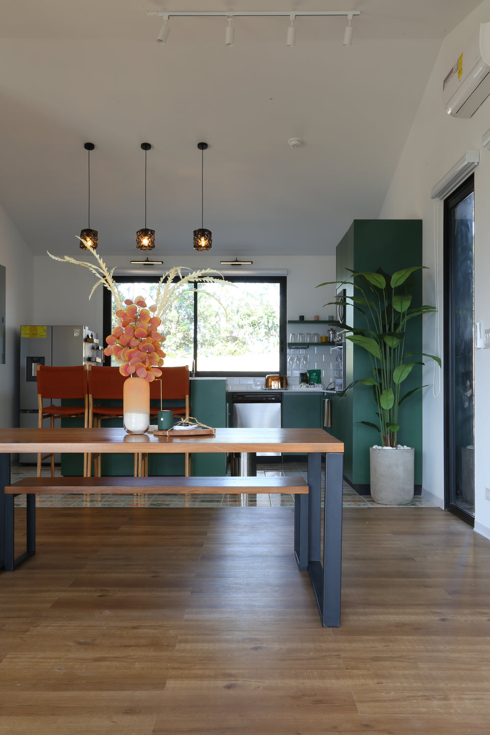 01 — Kitchen and living, wide