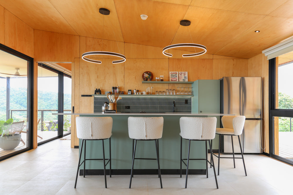 01 — Kitchen and living, wide